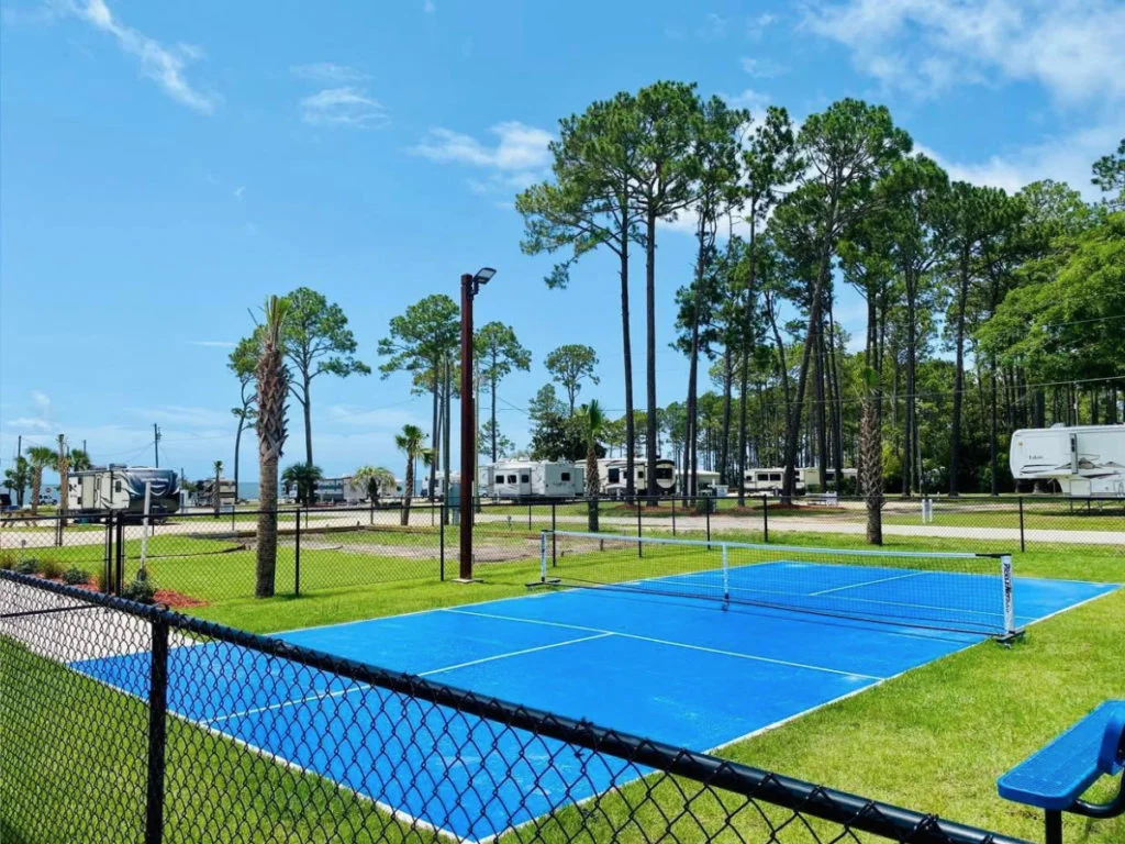 Pickleball court at Coastline RV Resort Eastpoint Florida
