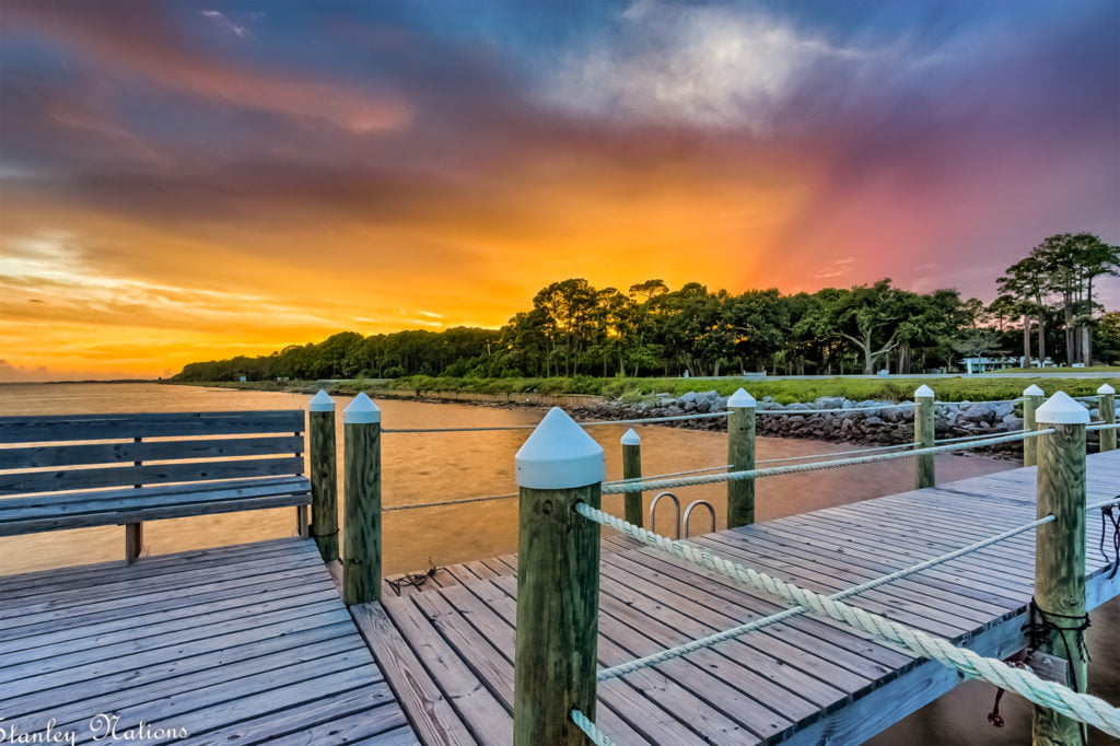 Sunset from dock at Coastline RV Resort